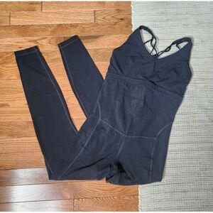 Athleta Powervita Bodysuit Jumpsuit Sleeveless Black Fitted Strappy Yoga Gym S